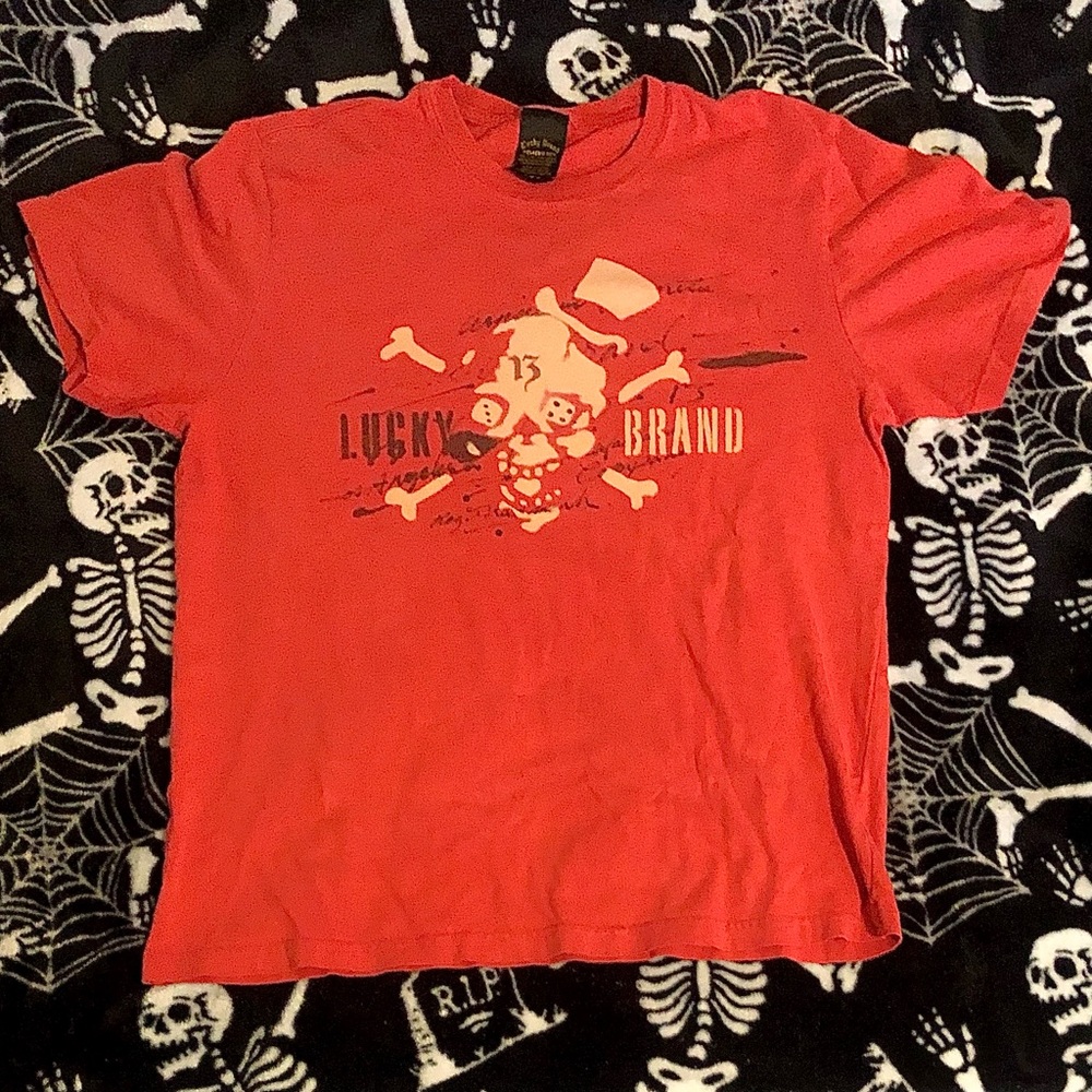 Red Lucky Brand Skull T-Shirt